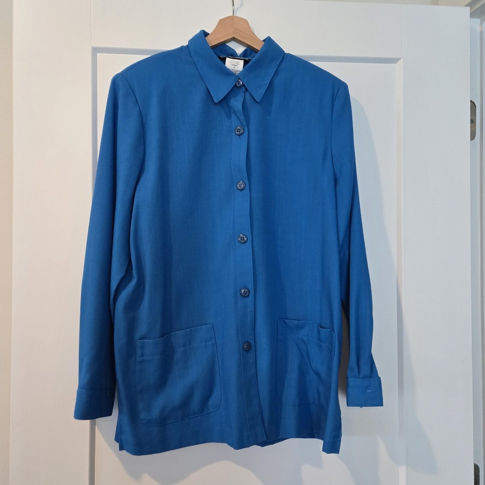 Sag Harbor Shirt Jacket Womens 16 Blue Excellent Long Sleeve Patch Pockets